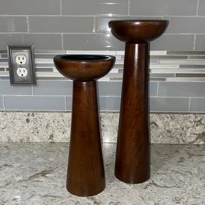 Set of wooden candle holders